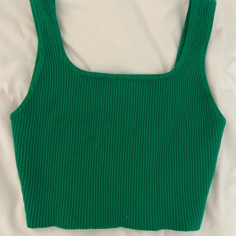 Green Ribbed Crop Tank Top